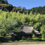 田園景色の中の茅葺民家